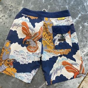 Vissla Men's Blue Swim Shorts with Tiger and Eagle Print